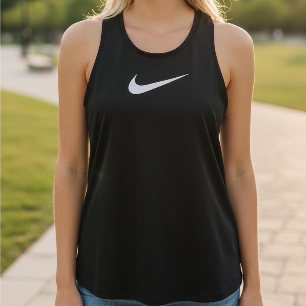 Nike Black Racerback Performance Tank with White Swoosh